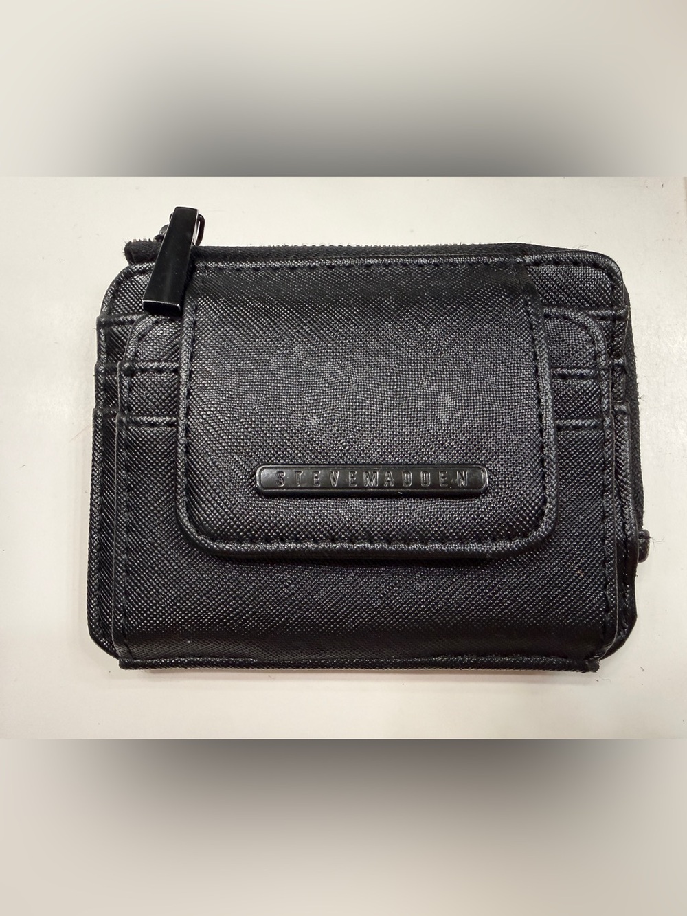 Steve Madden Black Textured Zip & Flap Wallet